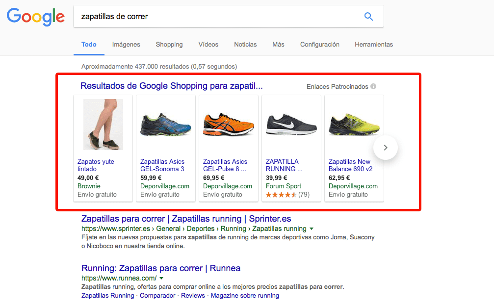 Productos en Google Shopping